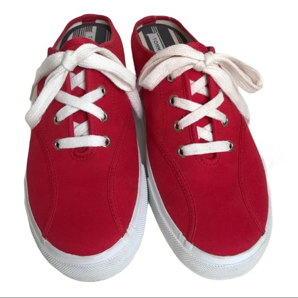 Tommy Hilfiger Shoes - Tommy Hilfiger Slip-on Red Lace Mule Tennis Shoes